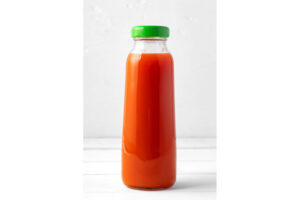 small glass bottle of fresh juice