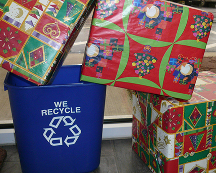 wrapped presents near recycling