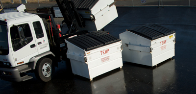 trash carts on parking lot